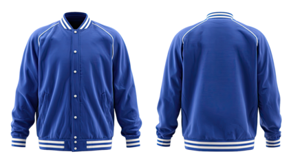 Royal blue bomber jacket, front and back views (1)