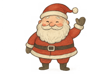 Santa claus cartoon character smiling and waving, personifying holiday cheer and christmas spirit with a transparent background