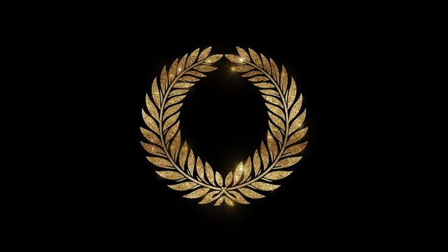 Luxury laurel wreath with golden glitter, alpha channel