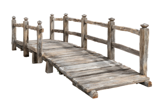 Aged wooden bridge with railing