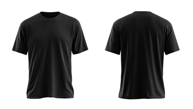 Blank black t-shirt, front and back views