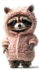 Cute raccoon in a cozy pink hoodie.
