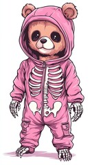 Cute bear character in a pink skeleton outfit.
