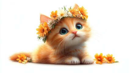 Adorable kitten wearing a flower crown.