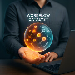 Person holding Workflow Catalyst sphere with network