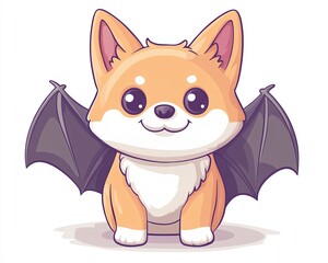 Cute cartoon dog with bat wings illustration.