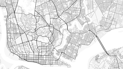 Obraz premium Yangon City Map. Minimalist black and white line art poster for printing, wallpaper, wall art, and map resources for home and office decor