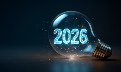 new year 2026 , A yellow light bulb , Generative ai
