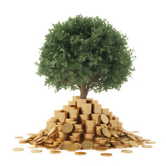 Money Tree Growing from a Pile of Gold Coins growth , money tree, growth, investment, finance, 