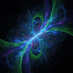 Naklejka premium Vibrant neon fractal light explosion on a black background.