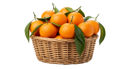 A Basket of Fresh Oranges with Green Leaves, a Vibrant and Healthy Harvest
