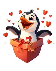 Baby Penguin with Heart Cute Wallpaper pastel baby penguin with heart wallpaper background Adorable Winter Animal Illustration Design Pastel Love Penguin Character Background