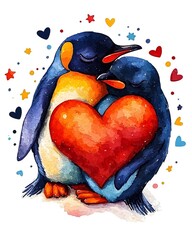 Baby Penguin with Heart Cute Wallpaper pastel baby penguin with heart wallpaper background Adorable Winter Animal Illustration Design Pastel Love Penguin Character Background