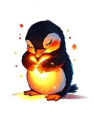 Baby Penguin with Heart Cute Wallpaper pastel baby penguin with heart wallpaper background Adorable Winter Animal Illustration Design Pastel Love Penguin Character Background