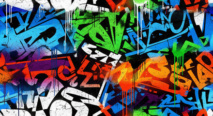 Fototapeta premium Graffiti art Letters shapes and colors blend on a weathered surface drips adding dynamism