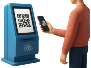Person Scanning QR Code on a Payment Terminal with Smartphone mobile isolated on a transparent background