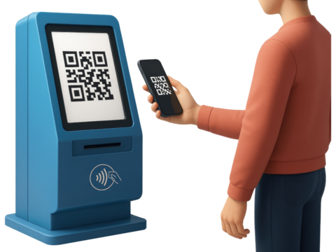 Person Scanning QR Code on a Payment Terminal with Smartphone mobile isolated on a transparent background - Powered by Adobe