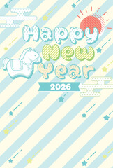 午年　馬年　年賀状テンプレート　ポップなお正月