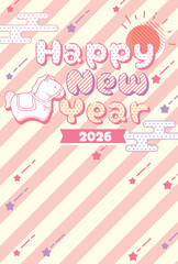 午年　馬年　年賀状テンプレート　ポップなお正月