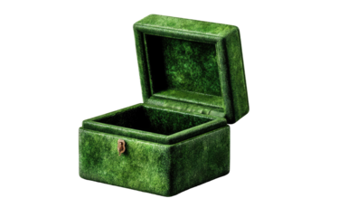 Open, empty emerald box. Rich velvet texture. Dark backdrop