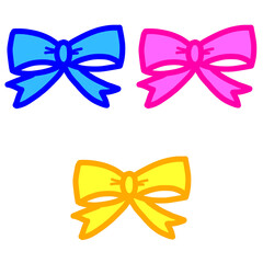 飾りつけに最適！かわいいシンプルな蝶々結びされたリボン3色セット（ブルー、ピンク、イエロー）