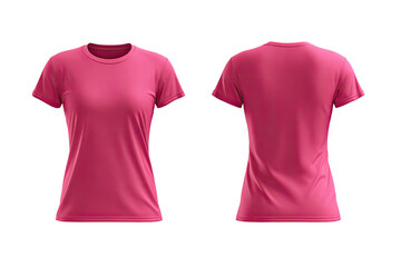 Pink t-shirt, front/back views, isolated on black backdrop