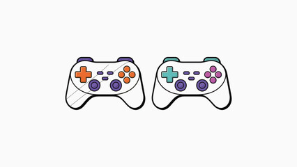 Print Colorful Line Art Game Controllers Set Outline Style Vector illustration