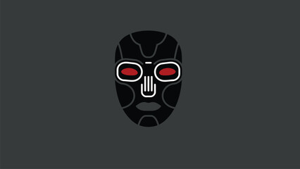 Print Cyber Hacker Mask with Glowing Red Eyes and Robotic Face Vector illustration