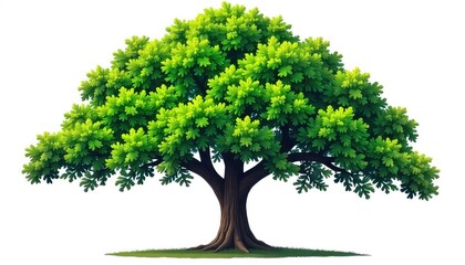 A stylized tree with a thick trunk and vibrant green leaves isolated on a white background design element