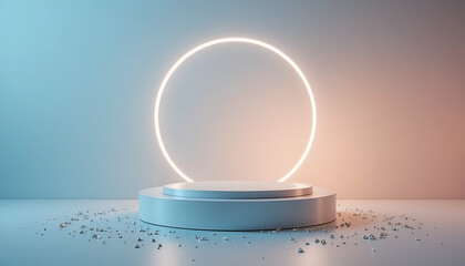 Modern neon ring podium with soft gradient lighting