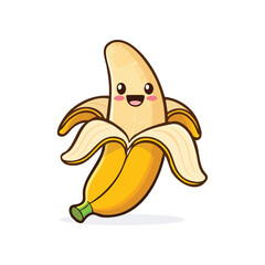 Cheerful Cartoon Banana Character with Peel and Smiling Face