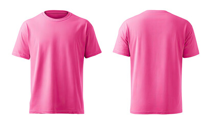 Front and back view of a vibrant hot pink t-shirt