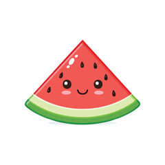 Adorable kawaii watermelon slice with a cheerful smile and rosy cheeks, isolated on a white background
