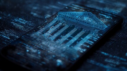 double exposure smartphone overlay with secure digital banking hologram, financial data grid, cyber protection concept