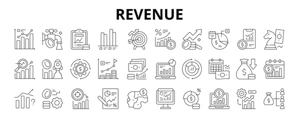 30 Revenue Line Icons Vector - Revenue Growth, Revenue Report, Profit Increase, Cash Revenue, Revenue Sharing, Revenue Analysis