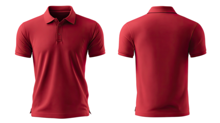 Red polo shirt, front & back view. Plain, simple design