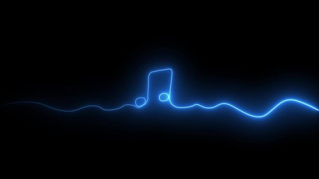 Glowing Blue Eighth Note and Sound Wave Abstract Background music audio