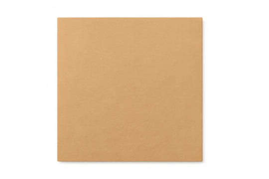 Blank square brown paper, cardboard texture, top view, transparent background for design and packaging concepts