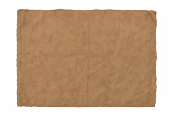 Textured brown vintage paper sheet with wrinkled surface and old stained parchment look, transparent background