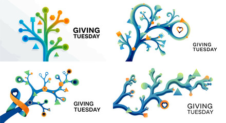 Gift Ribbon Fractal Poster. Giving Tuesday Flat Vector