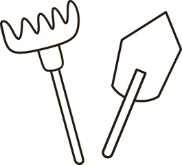 Coloring page of a two gardening tools, a pick and a digger.