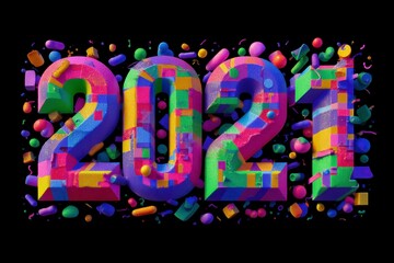 Vibrant 2021 Colorful Text Design with Dynamic Abstract Shapes