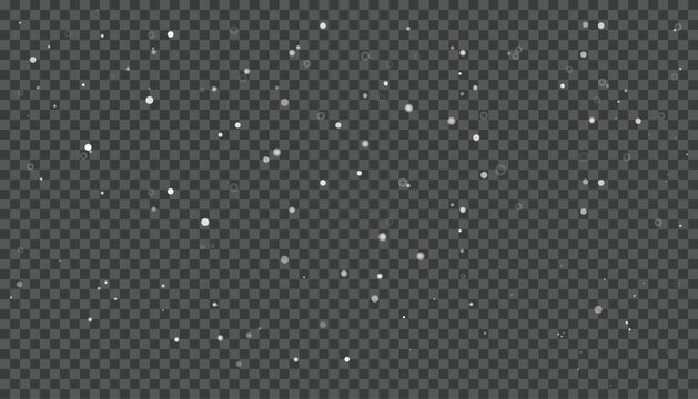 Abstract falling snow. Background with transparent effect. Winter design with soft focus shapes