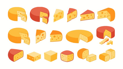 Collection of various cheese types presented in isometric view, perfect for food-related designs