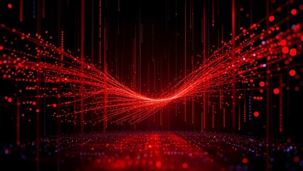 digital dynamic curve wave arc with luminous red particle, eerie glow that defines the contour with shadow, sci-fi data flow landscape