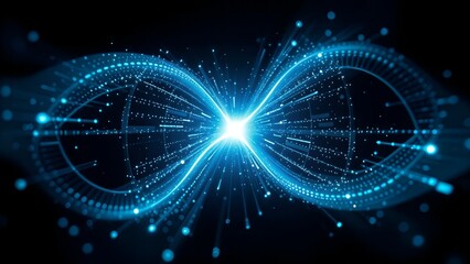 cosmic infinity symbol sense of particle light motion movement and continuous flow, dark science fiction background
