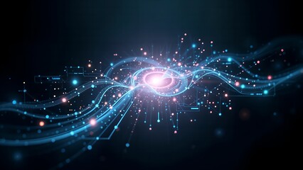 cosmic swirling energy vortex with dynamic energy wave motion line and light, stars scattered, draw the eye and create a fluid harmonious flow