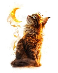 Dreamy Cat and Moon Phone Wallpaper aesthetic cat and moon phone wallpaper background Aesthetic Night Sky Minimal Illustration Cozy Animal Silhouette Background Design