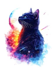 Dreamy Cat and Moon Phone Wallpaper aesthetic cat and moon phone wallpaper background Aesthetic Night Sky Minimal Illustration Cozy Animal Silhouette Background Design