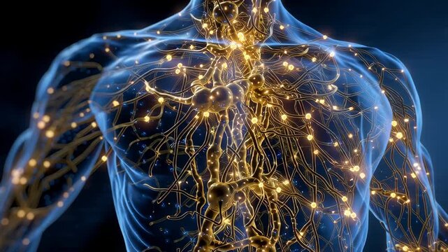Human nervous system electrical signals transmission anatomy visualization